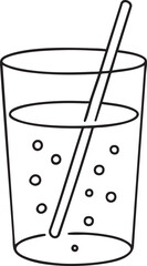 Simple Line Drawing of a Glass Filled with a Bubbly Drink and a Straw Inside black