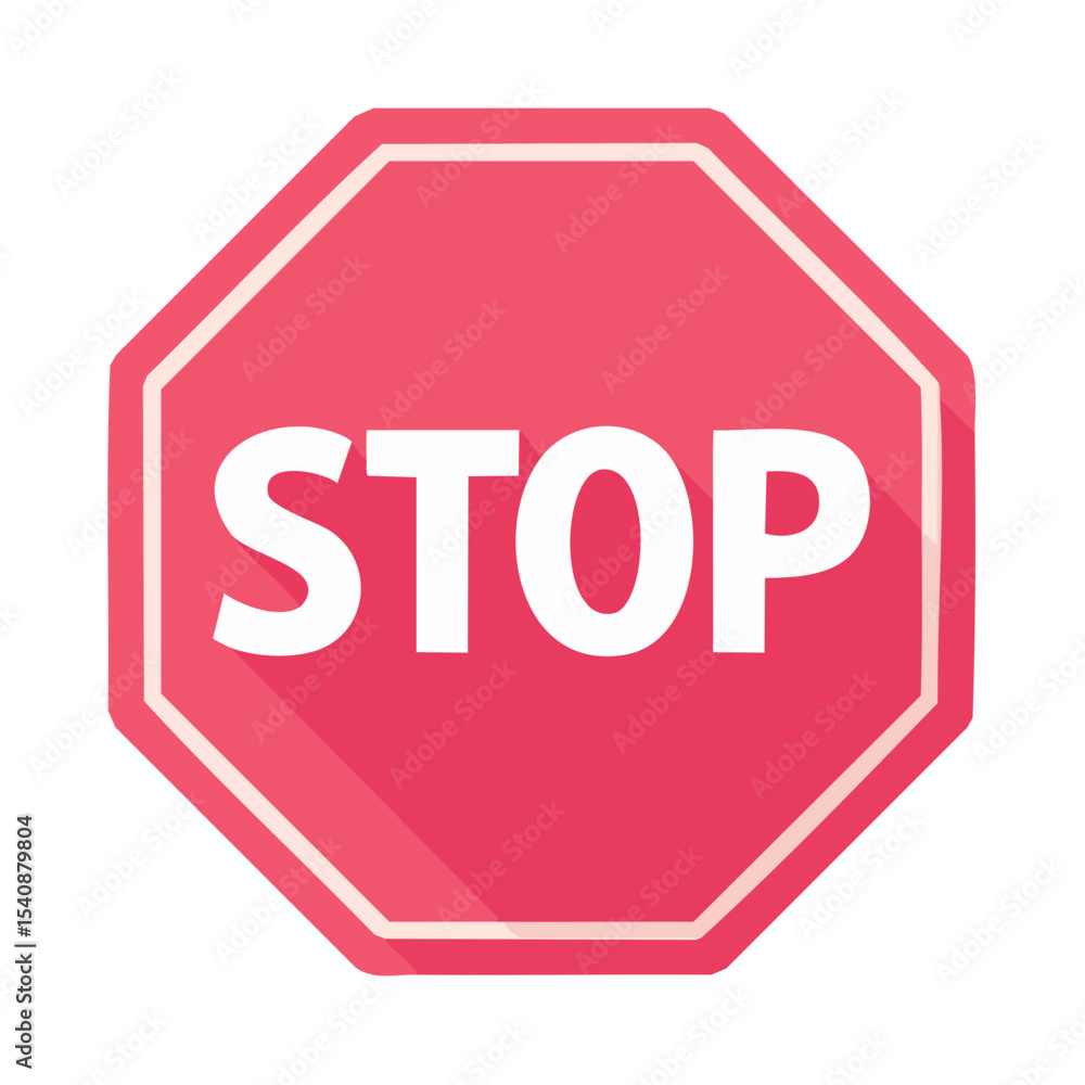 Poster octagonal stop sign with long shadow visual communication message for road safety alert or warning s