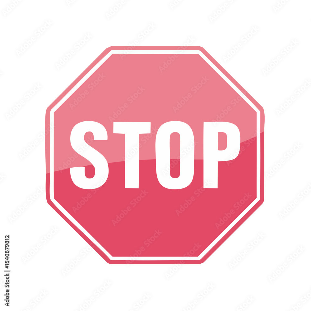 Poster pink stop sign octagon shape control and restriction symbol with glossy design isolated on black bac