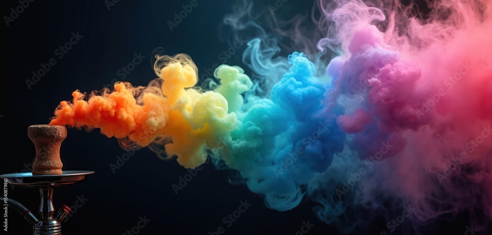 Poster abstract colorful smoke hookah. flowing vibrant smoke clouds in motion. hookah with multicolored smo