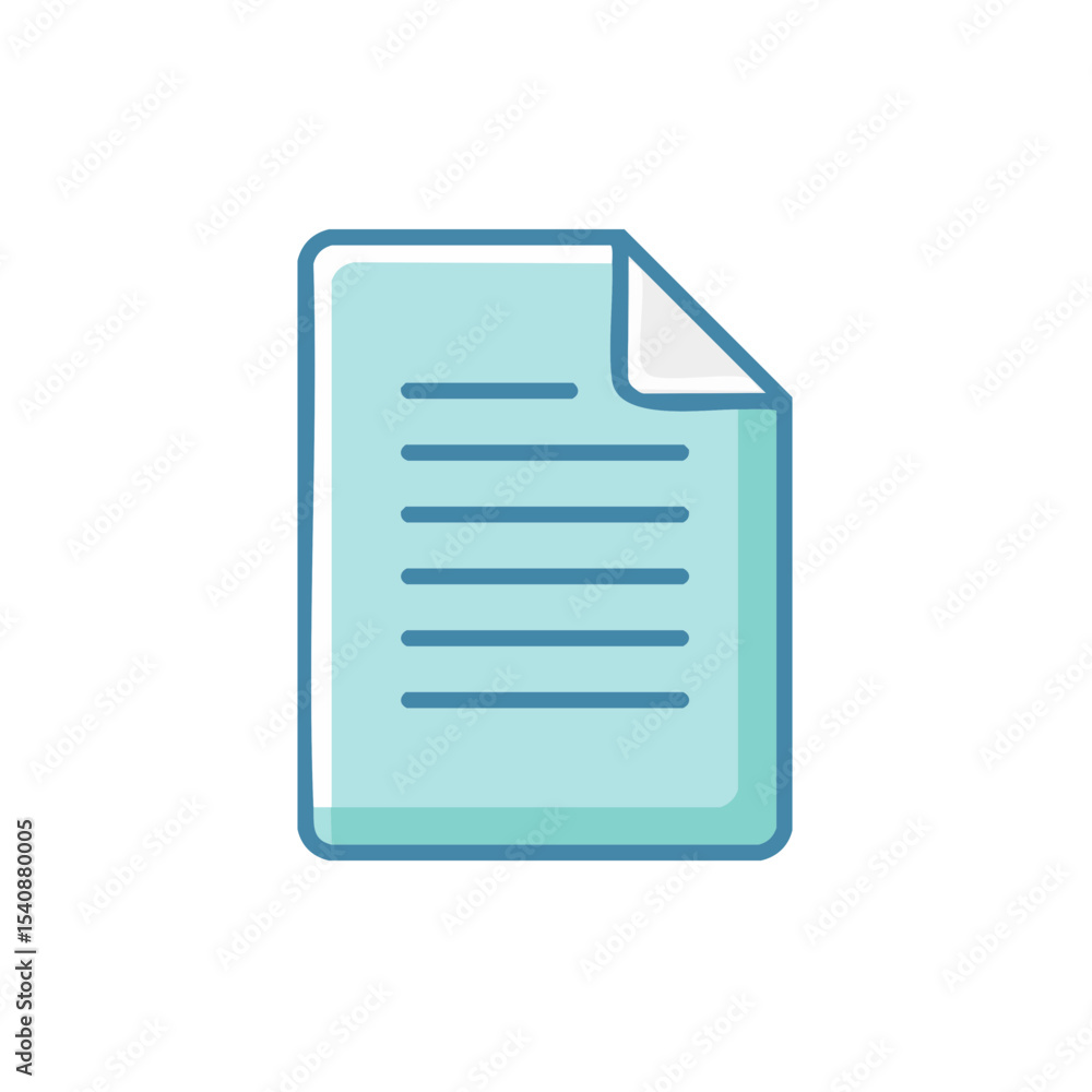 Poster isolated styled icon design featuring a pale blue document with text lines and a curled corner