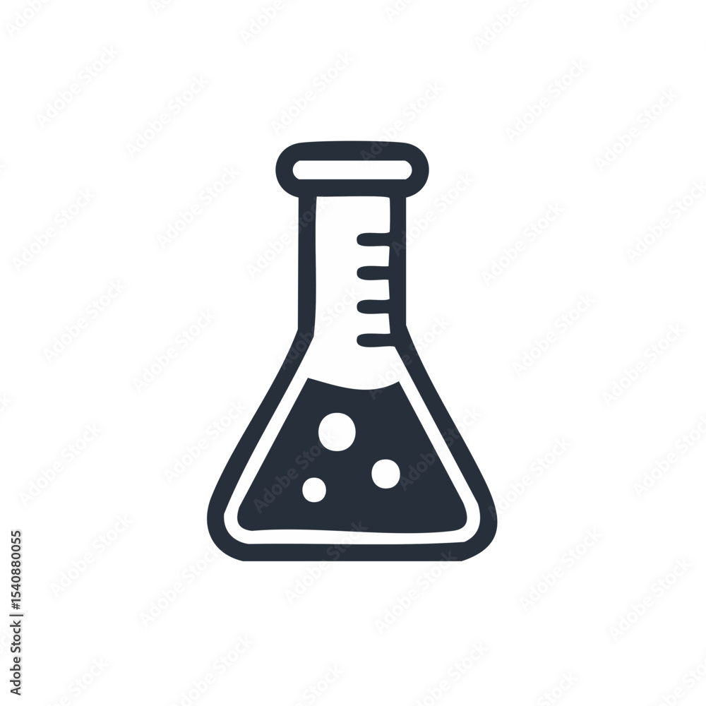 Poster chemical erlenmeyer flask experiment with liquid and bubbles concept vector symbol icon