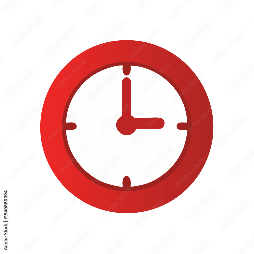 Poster clock icon displaying time on black background red circle with white face time management design