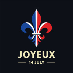 Patriotic Fleur de Lis Design Celebrates Bastille Day with French Flag Colors and Joyeux 14 July Message