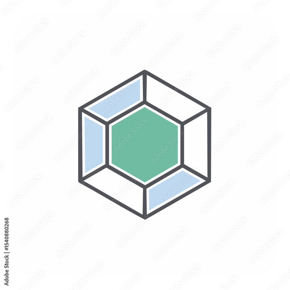 Poster geometric cube outline design with hexagon center minimalist shape pattern