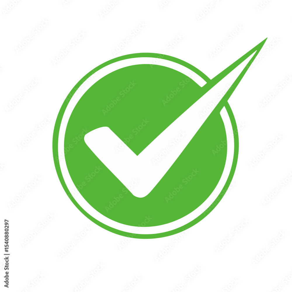 Poster white check mark icon inside a green circle on black background symbolizing approval and completion