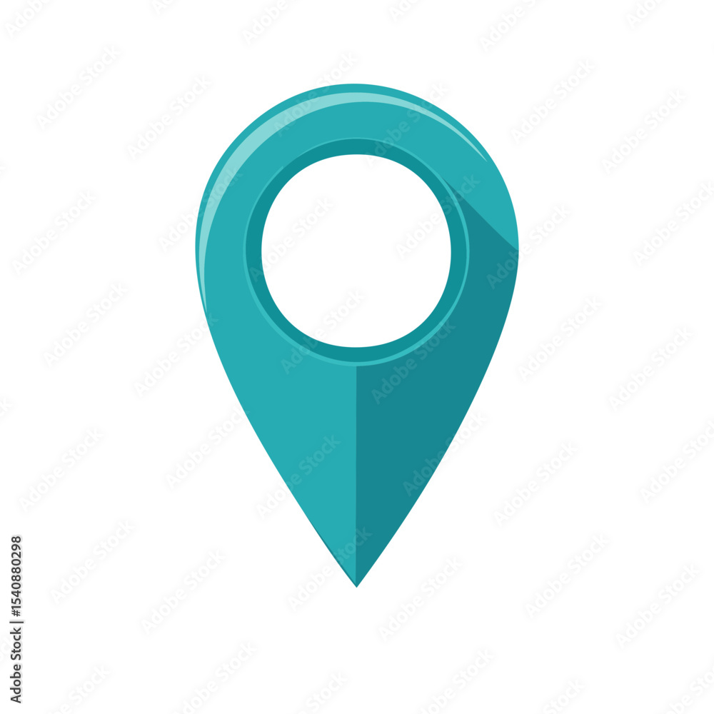 Poster turquoise location pointer icon pinpointing destination on navigation app flat design