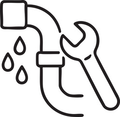 Leaky Pipe with Wrench Icon Plumbing Repair and Maintenance Concept in Simple Black and White Style