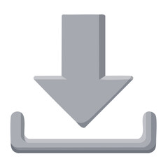 Download Icon Illustration in Gray, Arrow Pointing Down to Tray, Symbol of Data Transfer, Downloading