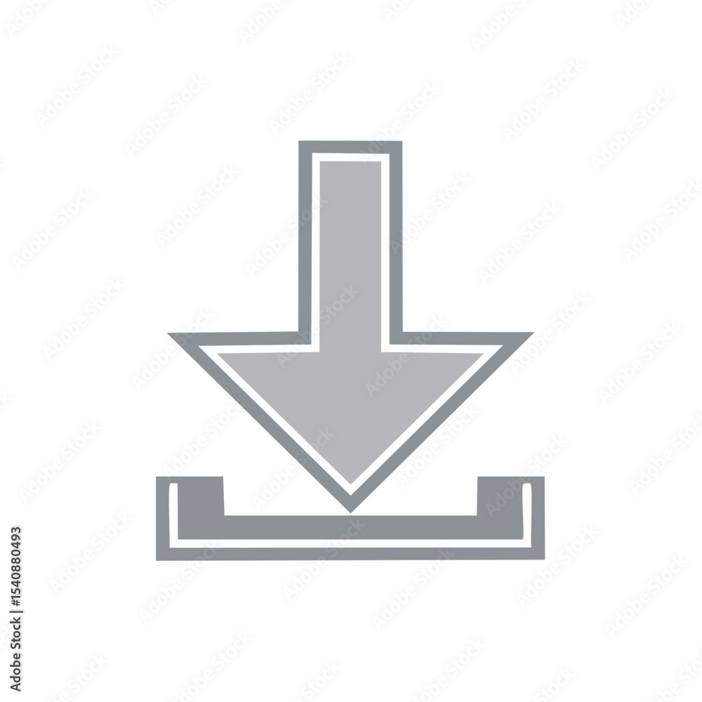 Poster gray download icon symbol with arrow pointing down into a storage area simple digital transfer illus