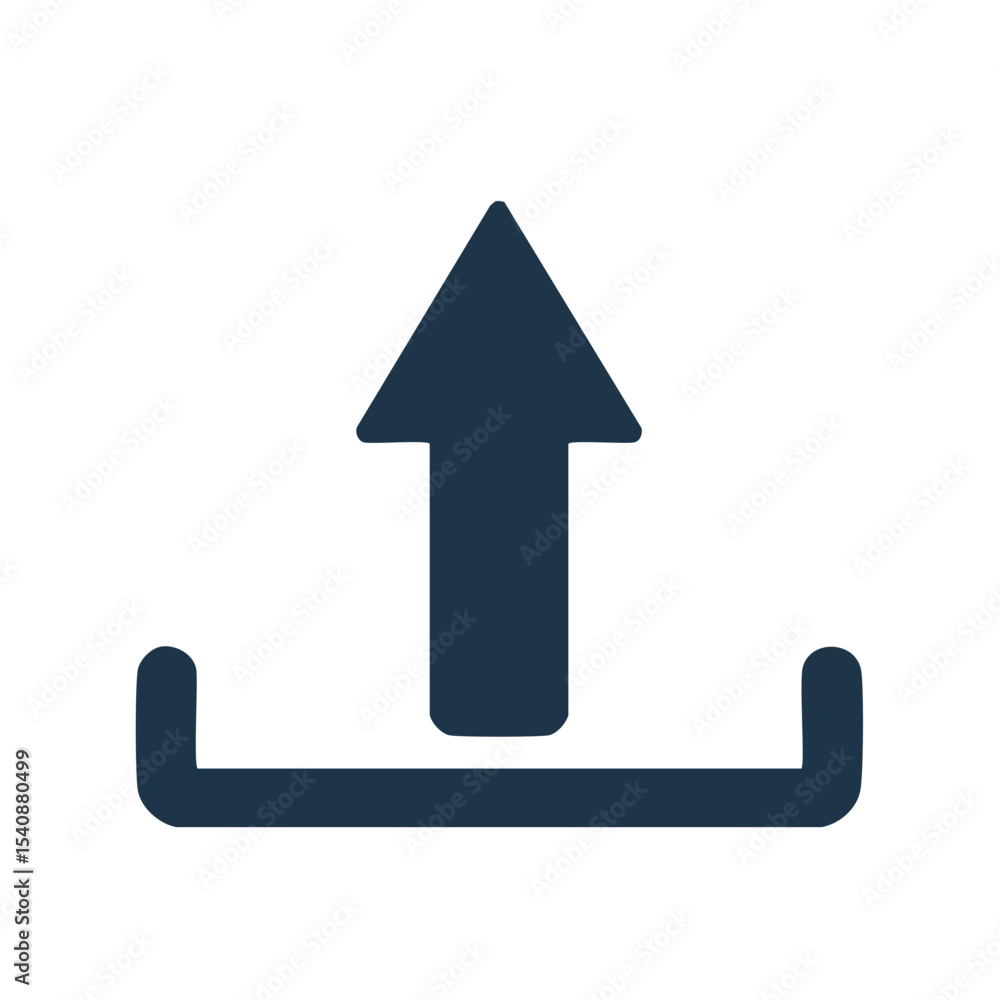Poster blue upload icon symbol with arrow isolated on black backdrop for website or application design
