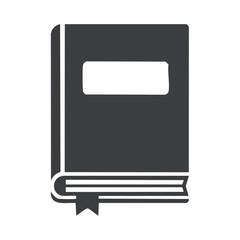 Isolated dark gray book with white label for title or description. Education, study, knowledge symbol. Literature and learning concept.