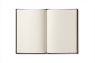 Open book mockup showing blank pages on transparent background