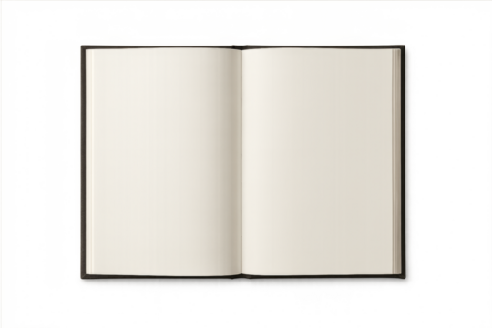 Open book mockup showing blank pages on transparent background