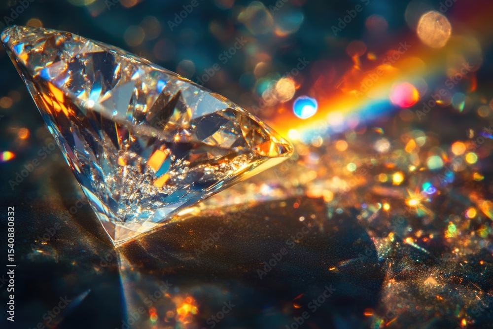 Poster a dazzling diamond sparkles with light refraction, creating a mesmerizing and colorful display of br