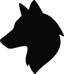 Silhouette wolf head in black and white vector illustration