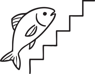 Conceptual Illustration of a Fish Climbing Stairs Overcoming Obstacles and Achieving Goals with Determination and Perseverance