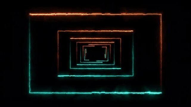 Neon tunnel glowing rectangle tunnel background.
futuristic neon tunnel lighting lines. neon wave
