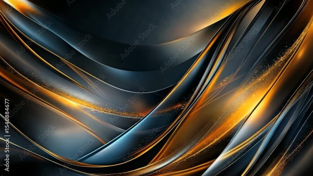 Poster abstract metallic waves with glowing gold and dark silver hues, creating a sense of dynamic, elegant
