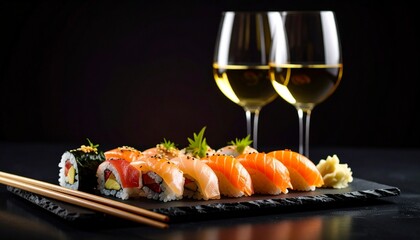 Sushi and wine.