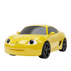 Cute yellow cartoon car isolated on transparent background