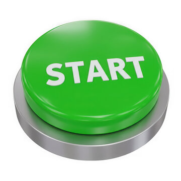 Green start button with silver base isolated on transparent background