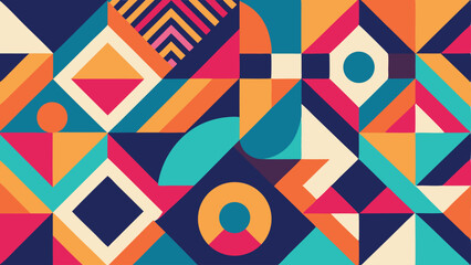 Obraz premium Colorful geometric abstract composition with squares triangles and circles
