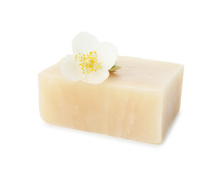 Soap bar and jasmine flower isolated on white