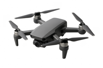 Modern grey drone hovering with transparent background