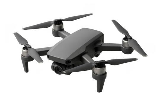 Modern grey drone hovering with transparent background - Powered by Adobe
