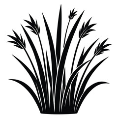 Graphic Illustration Black Silhouetted Bunch of Tall Grasses and Wheat Stalks Design