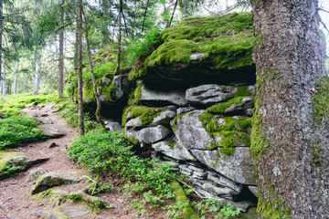 Some Rock Formations on Hiking Tour to the Devils table in the bavarian Forests in Germany