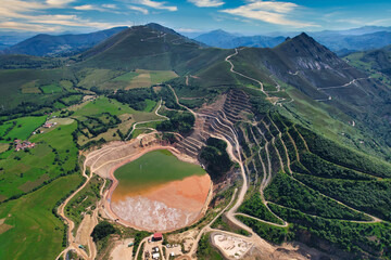 Aerial view of Orovalle Minerals gold mining in Boinas valley, Belmonte de Miranda, Asturias,...