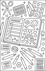 Motivational Planner and Stationery – Positive Vibes Coloring Page for Kids and Teens