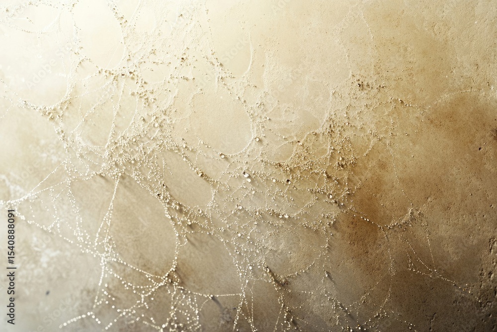 Aufkleber a delicate spiderweb glistens with tiny water droplets, creating a mesmerizing pattern against a tex