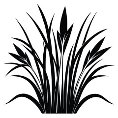 Black Silhouette of a Lush Plant with Elegant Leaves and Stems Design
