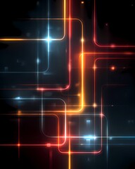 Fototapeta premium Futuristic Digital Design: Neon Circuits and Geometric Patterns