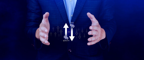 Cost and quality control concept. Quality increase and cost optimization for products or services...