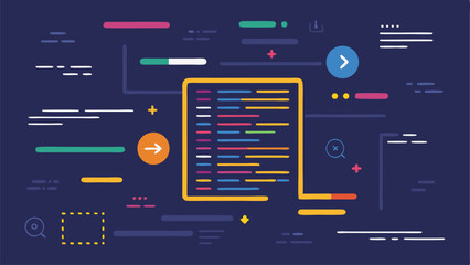 Colorful programming code background with highlighted syntax and abstract design elements