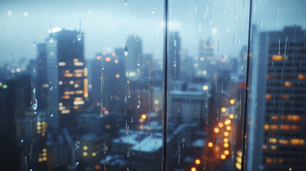 Realistic Rain on Glass with Bokeh City Lights – Atmospheric Urban Background