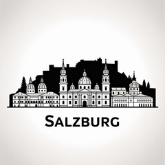Salzburg Skyline Silhouette &mdash; Historic Austrian City Vector Illustration
