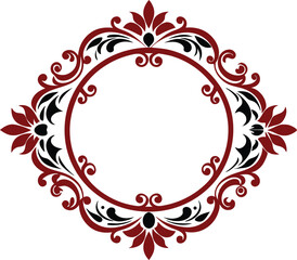 Elegant Ornate Circular Frame Red and Black Floral Design