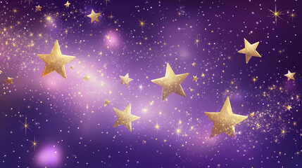 Whimsical Starry Sky with Twinkling Golden Stars – Magical Purple Night Background