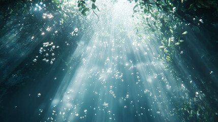 Deep Ocean Light Shafts with Bubbles – Mysterious Submarine Atmosphere