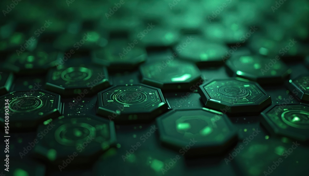 Aufkleber Futuristic tech background dark green style. Digital hexagon pattern, sci-fi technology abstract design. Modern, high-tech digital surface. Data processing, network concept, artificial intelligence.