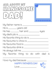 Father's Day, All About My Dad Father's Day Printable Card, Dad Gift From Kids, Dad Questionnaire, Fill In The Blank, Happy Father's Day Greeting Card ,kids drawing