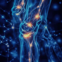 A glowing illustration of human tendons with intricate connections