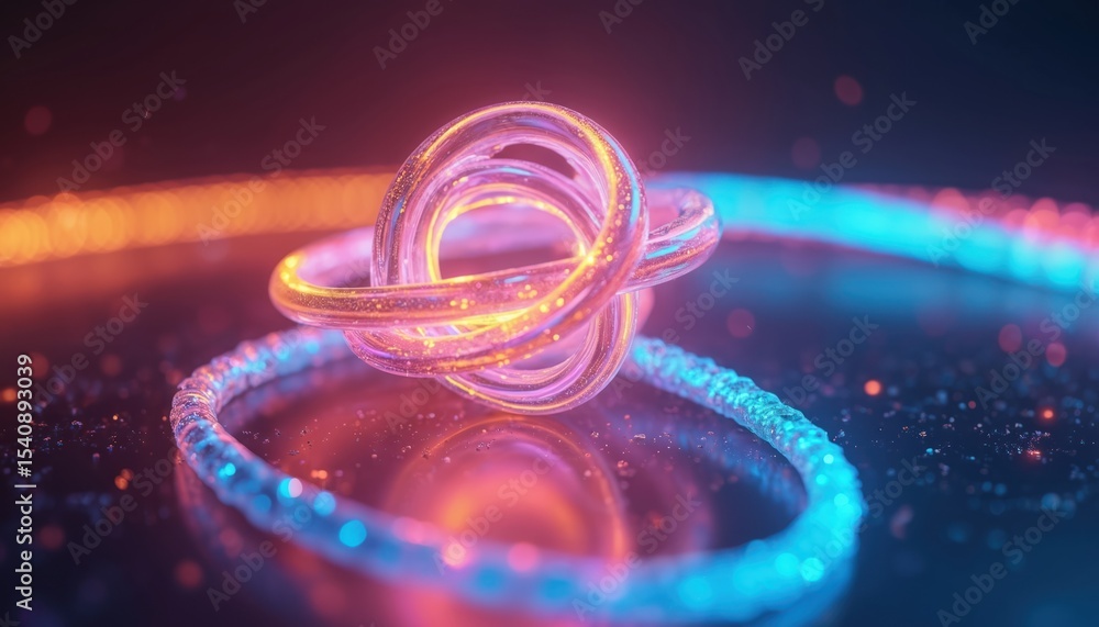Poster Abstract digital 3D render with glowing cyan spiraling lines on dark background. Futuristic modern design, dynamic neon light effect. Tech, energy concepts, digital art ideal for creative projects.
