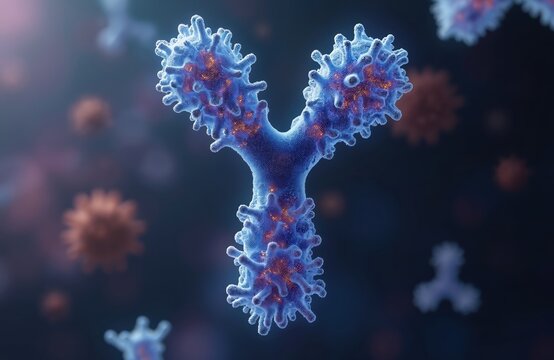 Immunoglobulin Y shaped protein, antibody illustration produced by plasma cells. Science abstract design, immune system health, cellular biology, medical research, viruses, bacteria defense against