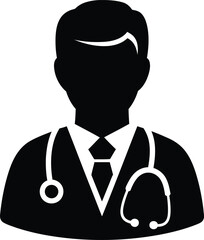 Silhouette of a doctor with stethoscope representing healthcare medical professionals and medicine isolated on white background